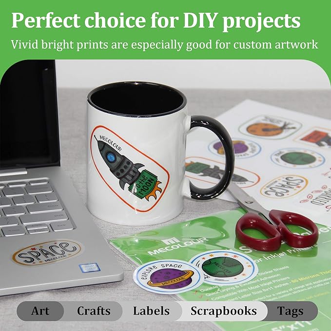 MECOLOUR Clear Sticker Paper for Inkjet Printer -95% Transparent 8.5x11 Inch Vivid Colors, Tear Resistant -20 Sheets