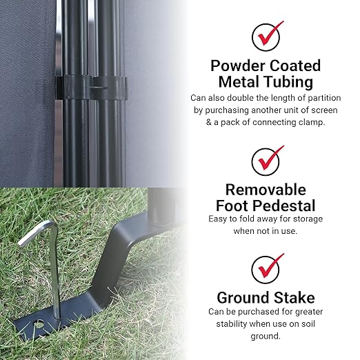 Proman Products - Galaxy Section Divider, Water Repellent Fabric Room Divider with Black Powder Coated Metal Frame for Indoors or Outdoors (Grey)