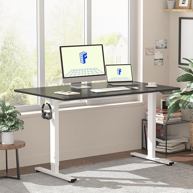 FLEXISPOT EN1 One-Piece Standing Desk with 1-Inch Thick Seamless Desktop, 48"x24" Electric Height Adjustable Desk for Home Office, Multi-Monitor Setups & Easy Assembly, Black