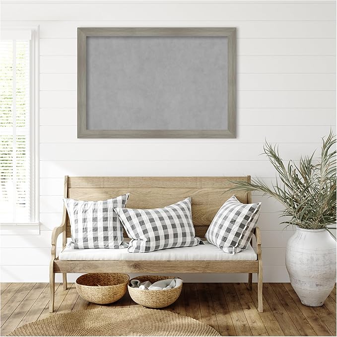 Amanti Art Grey Framed Magnetic Board 28x40 Large Vision Board for use with Magnets, 100% Metal Sheet to Display Items as Office Decor or for Home Organization in mudroom, Kitchen or Kids Room