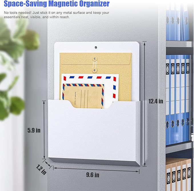 6 Pack Magnetic File Folder Holder, Wall Hanging Magnetic Pocket Mail Organizer for Refrigerator,Classroom Locker Whiteboard, Office Walls,White