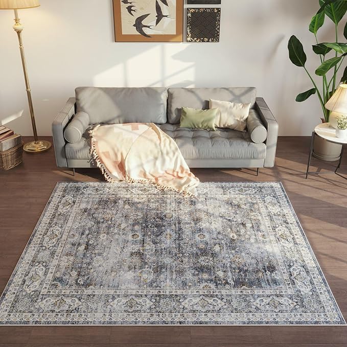 Rugcomf Bedroom Rug 3x5 Rug Washable Area Rug Non Slip Low Pile Small Carpet for Bedroom, Bedside, Kitchen, Entryway, Kids Room, Office, College Dorm Essentials for Girls(Grey)