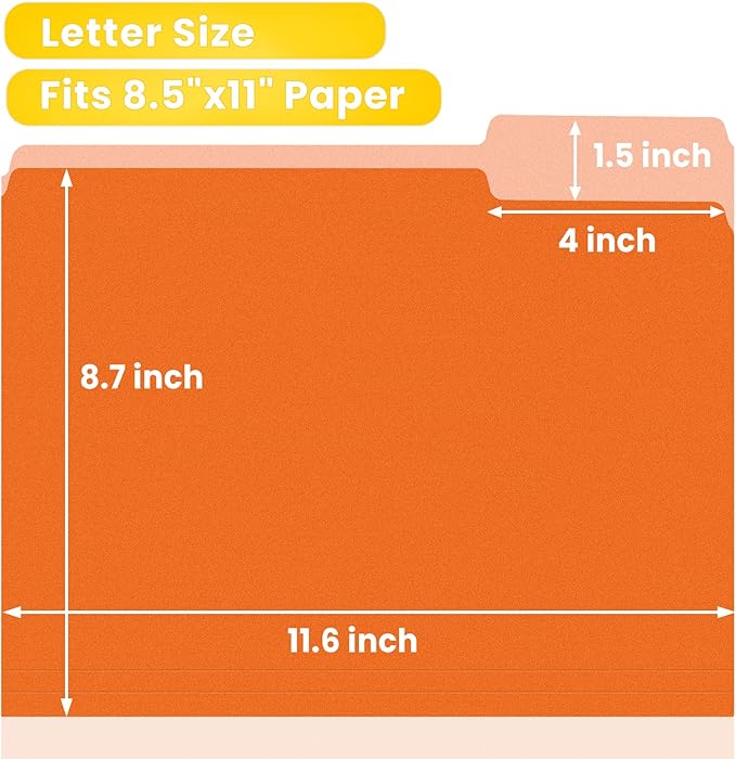 SUNEE File Folders, 30 Pack Manilla Folders 8.5 x 11, Colored File Folders Home Office School Supplies for Documents Files Paper, Orange