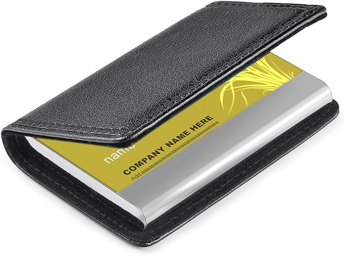 Wisdompro Business Card Holder, 2-Sided PU Leather Folio Name Card Holder Wallet Case with Magnetic Shut for Men and Women, Ultra Slim and Thin