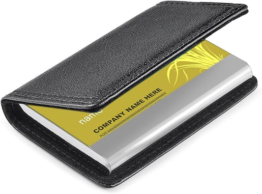 Wisdompro Business Card Holder, 2-Sided PU Leather Folio Name Card Holder Wallet Case with Magnetic Shut for Men and Women, Ultra Slim and Thin