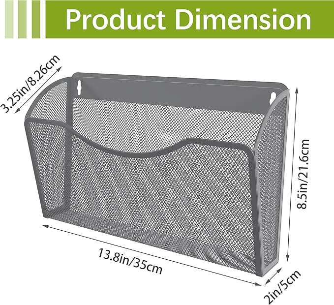 EasyPAG 3 Single Pocket Wall File Organizer, Mesh Hanging File Folder Organizer for Letter/A4 Size Folders, Wall Mounted Vertical Mail Holder for Paperwork, Office, Home, School, Silver