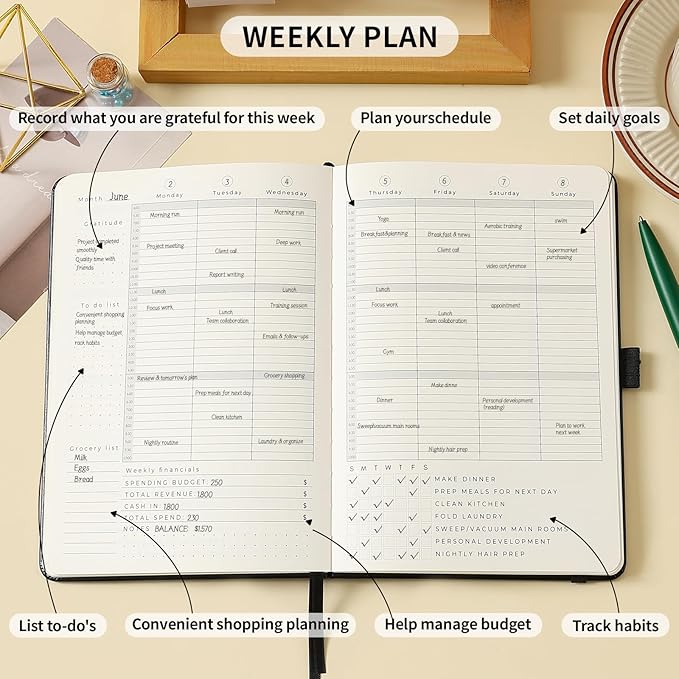 Crein Lynh 2025-2027 Premium Planner, Weekly & Monthly Calendar Planner with Budget & Goal Setting, January 2025 – December 2027, Tabs, Inner Pocket, Daily Journal Organizer for Women, A5, Black