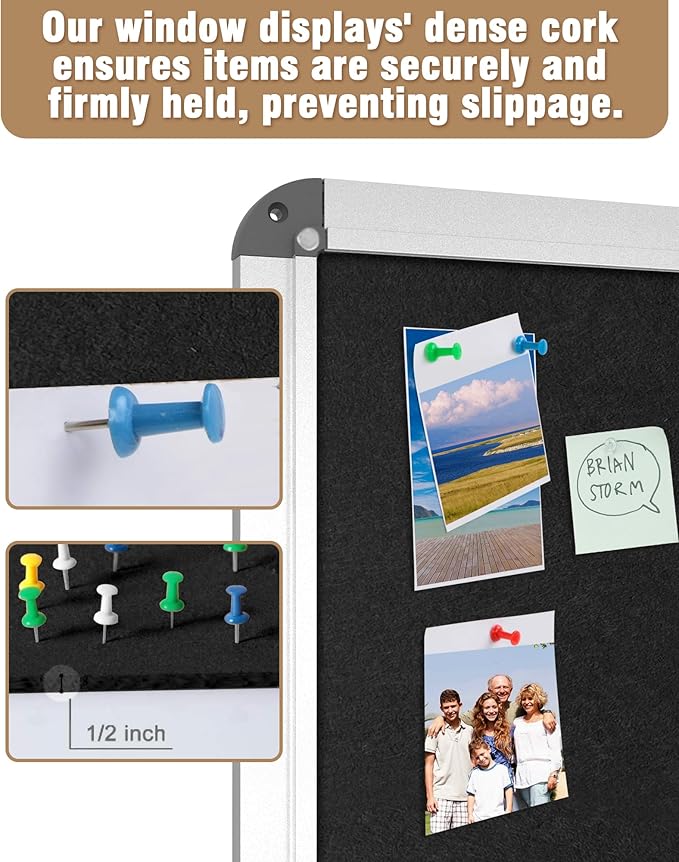 Mifuro 28"x26" Enclosed Bulletin Board, Lockable Weather-Resistant Aluminum Cork Noticeboard for School & Office, Silver Frame w/Black Flet