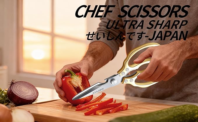 Kitchen Scissors Gold - Stainless Steel Shear, Sharp Meat Cutting Scissors Dishwasher Safe, Poultry Shears Heavy Duty, Japan Cooking Scissor for Food, Christmas Gifts for Men Women
