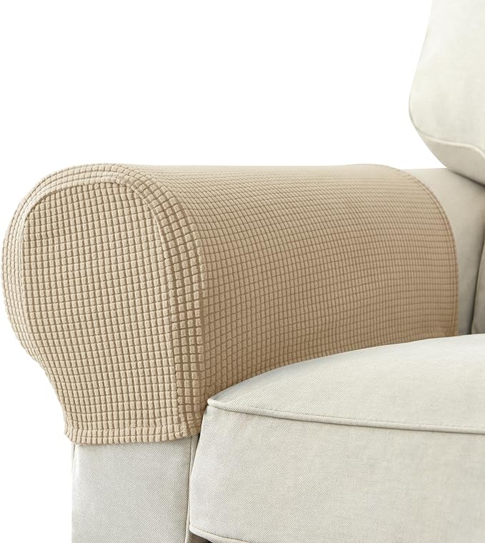 Chaexii Premium Polyester Sofa Arm Cover, Scratch Resistant Protector Covers, Washable, Elastic Armrest Covers for Square/Curved/Sloping Couch Armrests, 2Pcs (Khaki)