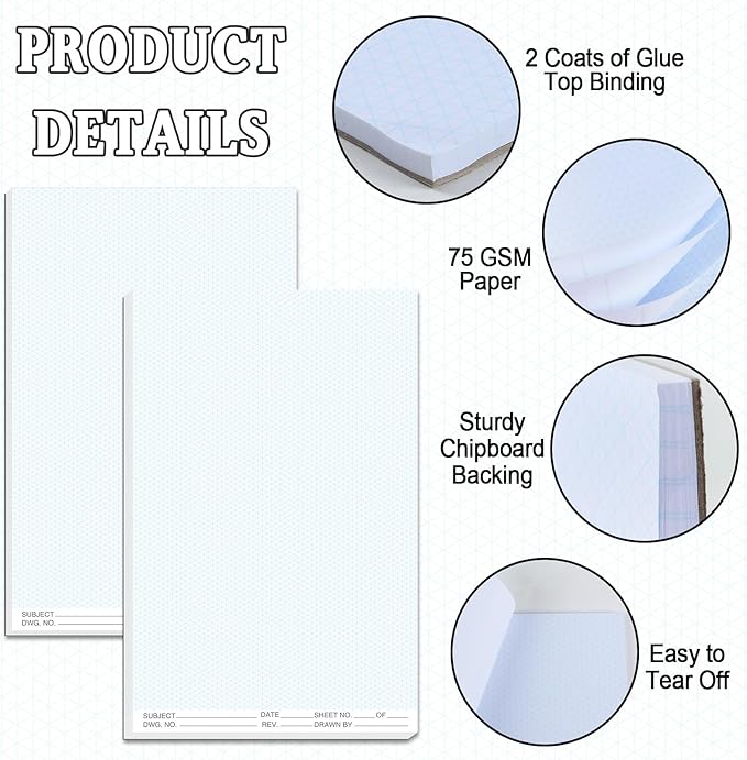 2 Pack 100 Sheets 11" x 17" Isometric Graph Paper Pad Landscape for 3D Designs Architecture Landscaping Engineering Drafting (Portrait)