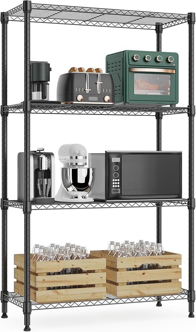 M MZG 1000 lbs 4Tier Shelf Metal Storage Shelves Wire Rack Closet Organizers with Wheel for Garage Kitchen Bathroom Laundry Black 13.7" D x 23.6" W x 53.4" H