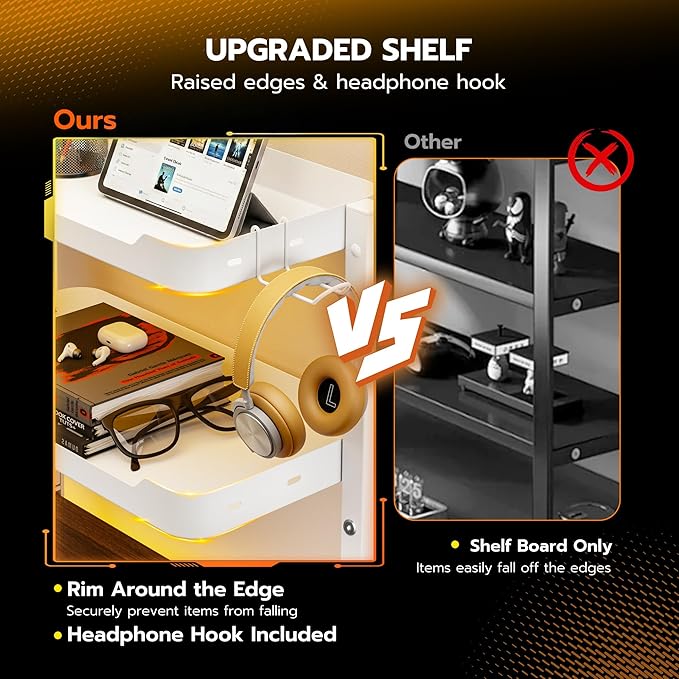 ARES WING 2-Tier Clamp On Desk Shelf, 16 inch Adjustable Above or Under Desk Storage Shelves Holds 44 lbs, Heavy Duty Desktop Organizer with Headphone Holder for Working and Gaming Accessories, White