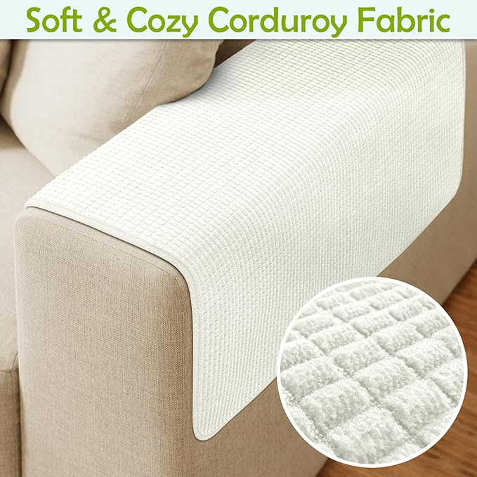Couch Arm Covers, Sofa Arm Covers, Waterproof Armrest Cover for Sofa, Armchair, Loveseat, Non-Slip Recliner Arm Cover, Sofas Headrest Cover, Arm Chair Covers Set of 2 (Cream, 26"×26")