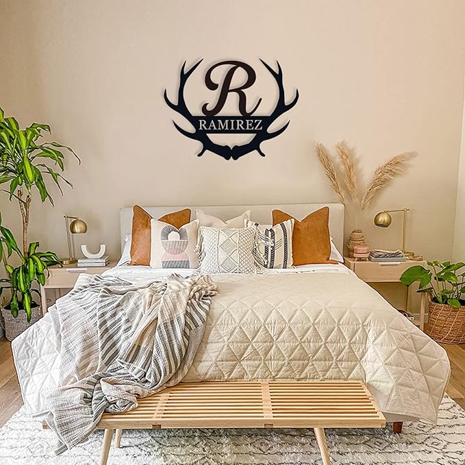 Personalized Monogram Antlers with Initials and Name Sign Custom Last Name Sign Personalized Family Name Sign Personalized Metal Sign Antler Monogram Letter Sign Wedding Housewarming Anniversary Gift
