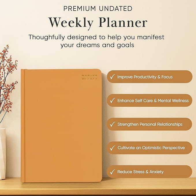 Mantra Planner 2026 Planner, Daily Journal & Gratitude Journal All-In-One with To Do List, Self Care Prompts & Habit Tracker - 7 x 10 - Orange