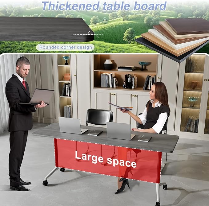 Conference Table Flip Top Mobile Conference Room Tables,Folding Conference Table with Wheels,Large Meeting Training Seminar Table Saving Space for Office Classroom(2C,47.2'')