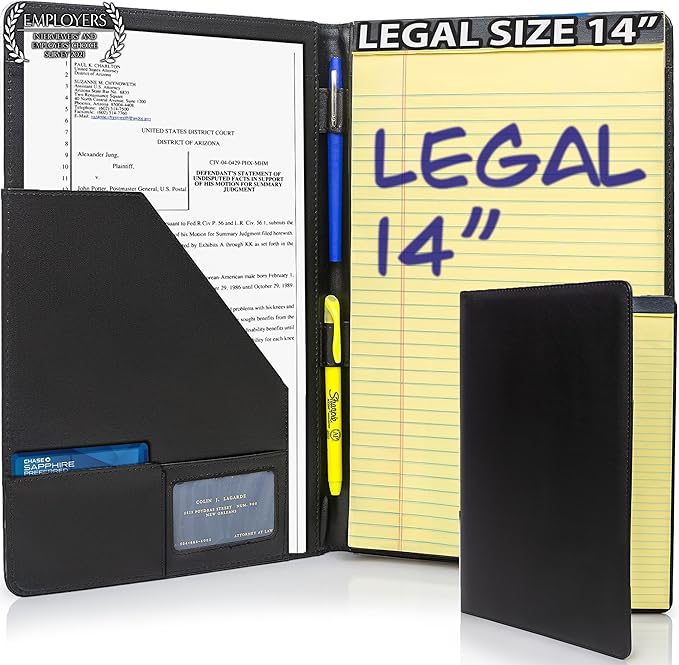 Legal Size Padfolio, 8.5 x 14 Inch Portfolio Folder for Legal Pad, Professional Padfolio for Job Interviews, Business Meetings, and Attorneys