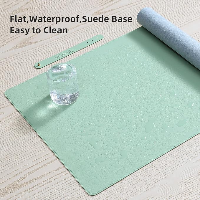 Wolaile PU Leather Desk Pad,36x17 in Large Computer Desk Mat,Waterproof Non-Slip Desk Blotter Protector,Light Green Big Keyboard Mouse Pad