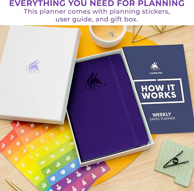 Clever Fox Dated Planner 2026-2027 – Weekly Life Planner Notebook for Time Management – Planner with Habits Tracker & To-Do List (Purple)