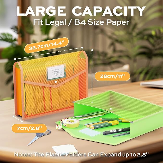 Deli 10 Pack Plastic Expanding File Folder, Folders for Documents with Snap Closure, Colorful File Folder Organizer, Transparent Accordion File Organizer, Large Capacity, Fit Legal/B4 Size, 9 Colors