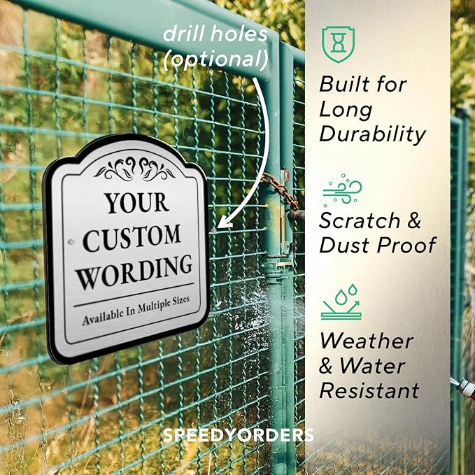 Custom Decorative Outdoor Metal Sign - Personalized Aluminum Driveway Sign, Waterproof, Made in USA - Design 1 Metallic Silver 8x8 In