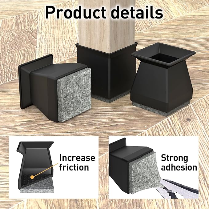 Square Chair Leg Protectors for Hardwood Floors, 24 Pcs Silicone Felt Furniture Leg Cover,.7/8" - 1".Black.