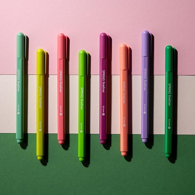 DIVERSEBEE Fine Tip Pens, 8 Bible Pens No Bleed Through, Assorted Colors, 0.5mm Fine Point Fineliner Markers for Journaling, Bible Study Journaling Supplies and Accessories (Spring)