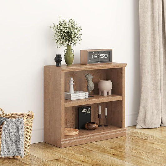 Bevfint Bookcase, 2 Tiers S Bookshelf Open Storage Organization, Floor Standing Indoor Furniture Book Case for Library Office Living Room Bedroom, Salt Oak - 2 Tier