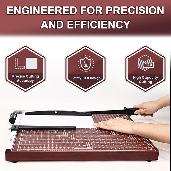 Voluda 18 Inch Guillotine Paper Cutter - Heavy Duty Professional Paper Trimmer for Cardstock, Photos & Office Use - 12 Sheet Capacity with Safety Lock.