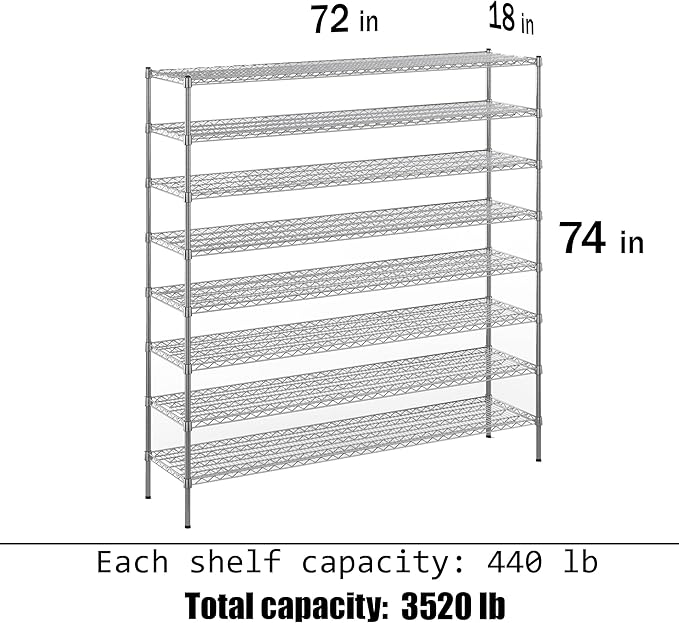 Regal Altair 18" Deep x 72" Wide x 74" Height Wire Shelving Kit | 8-Tier | NSF Commercial Storage Rack Unit