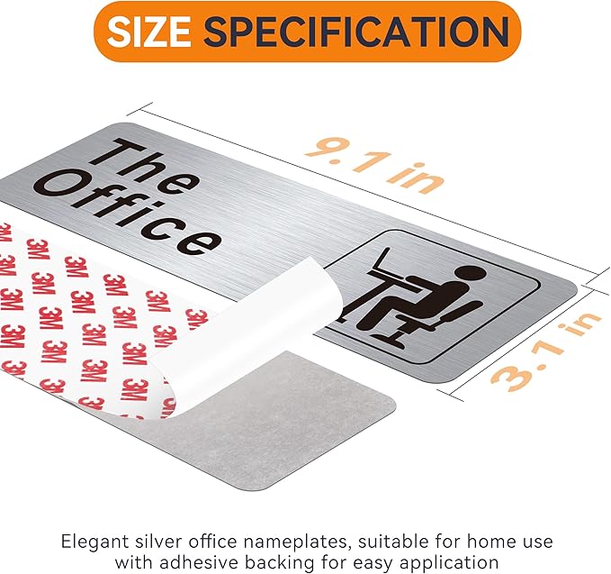 The Office Sign for Home and Business Door，Self-Adhesive Waterproof and Fade-Resistant Brushed Silver Office Sticker for House，Business，Door, Window