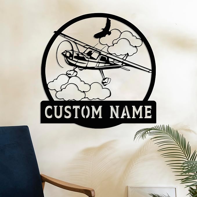 Personalized Metal Airplane Wall Art, Airplane Name Sign, Customized Pilot Name Sign, Airplane Hangar Sign Decor, Aviation Home Office Decor, Large Outdoor Decor, Pilot Gifts, Aircraft Lovers Gift