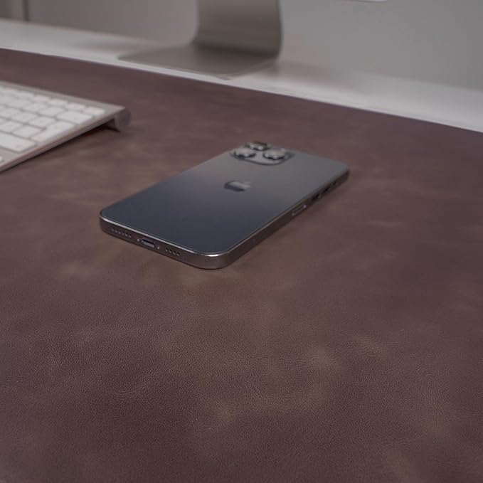 Node Leather Calfskin Leather Desk Pad – Executive Office Desk Mat with Non-Slip Bottom – Smooth Surface for Mouse & Keyboard – Wide Desk Protector 15 3/4" x 38"