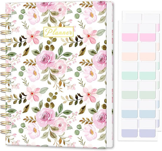 Undated Weekly and Monthly Planner – 12-Month To Do List Notebook Organizer with Goal & Habit Tracker, Monthly Calendar, Spiral Productivity Journal Ideal for Work, School & Home, 6.5" x 8.5", Rose