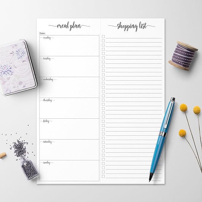 321Done Meal Planning Notepad - Made in USA - Large Letter Size (8.5x 1) Weekly Menu Planner Tear-Off Simple Shopping List Meals Groceries Grocery List Memo Pad - Perforated Monday Start
