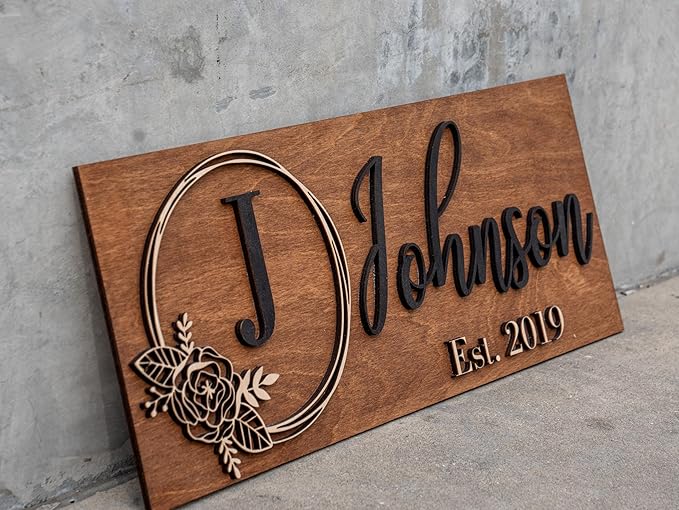 Custom Family Name Sign | Personalized Wooden Wedding Gift | Rustic Last Name Wood Plaque | Established Date Sign |Аnniversаrу (Johnson Style)