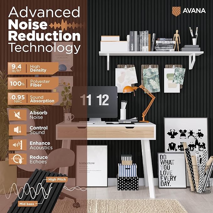 Avana Modern Acoustic Wood Wall Panels – 94.4 x 12.6 Inch Black Oak Acoustic Panels 1 PC – Wall Panels For Interior Wall Decor For Homes, Offices, Studios – Sturdy & Durable Wood Panels For Wall