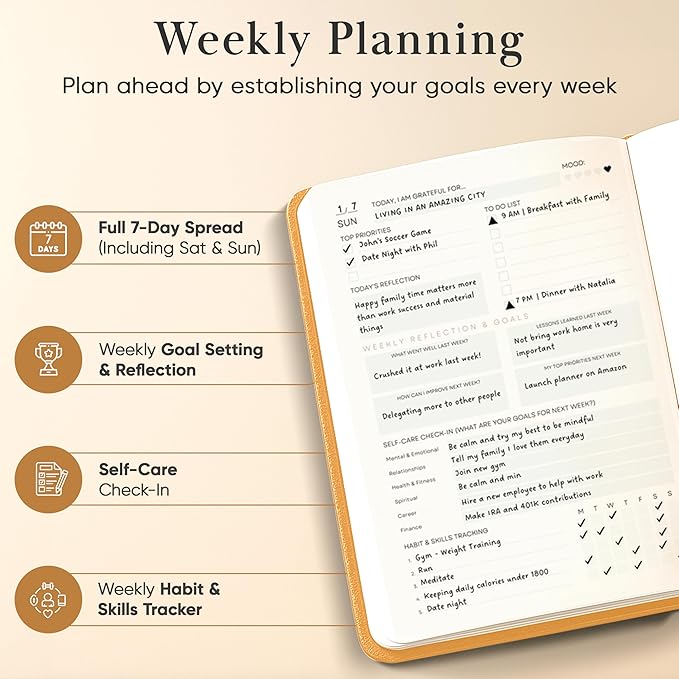 Mantra Planner 2026 Planner, Daily Journal & Gratitude Journal All-In-One with To Do List, Self Care Prompts & Habit Tracker - 7 x 10 - Orange