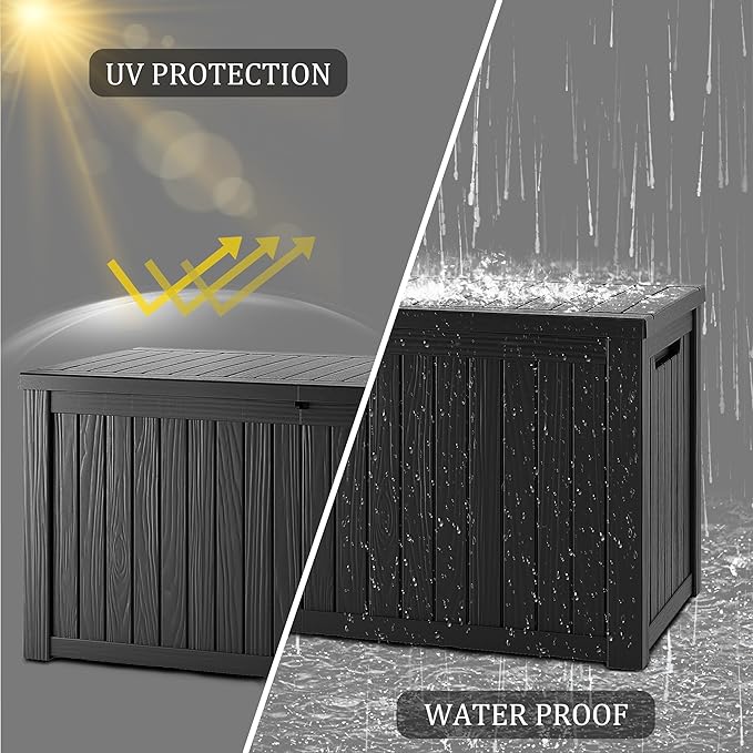 Yardgrace Extra-Large 150 Gallon Outdoor Chest Storage Waterproof - Outside Storage Box & Bench, Resin Deck Chest for Patio/Pool, Lockable UV-Resistant, Onyx Black