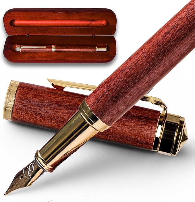 Ellington Pens Luxury Wood Fountain Pen Set – Extra Fine Nib - Includes Wooden Pen Gift Box, Ink Converter, 6 Ink Cartridges – Wood Pen For Writing, Calligraphy, Journaling, Drawing (Rosewood)