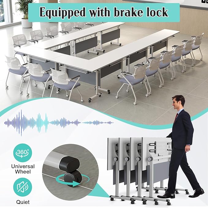 JEHUJD Conference Table,55.1''Folding Conference Room Table for 4-12 People,Mobile Flip Top MeetingTraining Table with Different Coulor and Styles for Offices, Classrooms,Meeting Room (2, 61''B)
