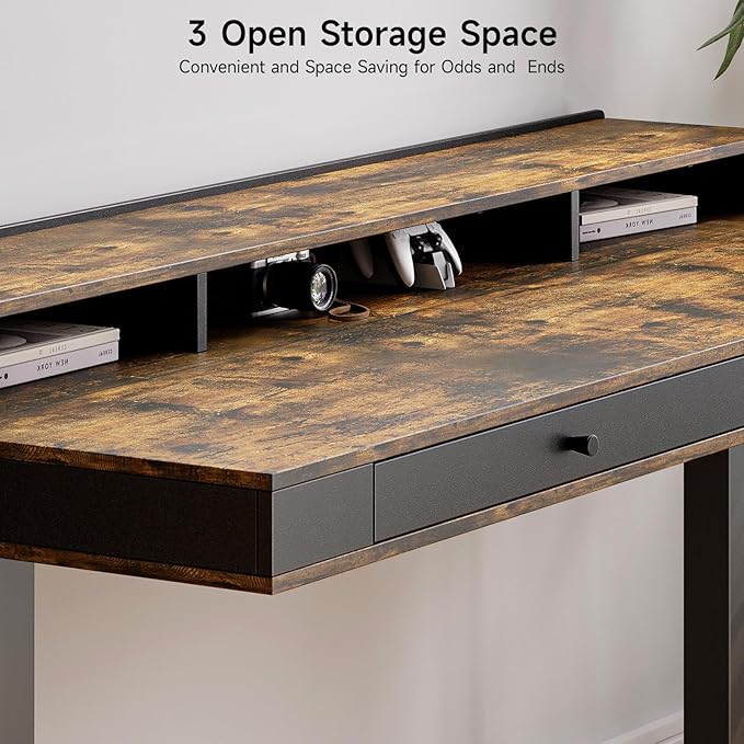ONBRILL Standing Desk with Drawers, 63x23.6 Electric Stand Up Desk with Storage Shelf and Memory Controller, Sit Stand Desk Adjustable Height from 28-46" for Computer Workstation, Rustic Brown