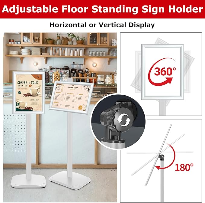 VAIIGO Heavy Duty Standing Sign Holder 8.5x11 Inch - Pedestal Floor Sign Stand with Weighted Base - Vertical & Horizontal View Poster/Menu Holder for Indoor/Outdoor Business Store Advertising, Silver