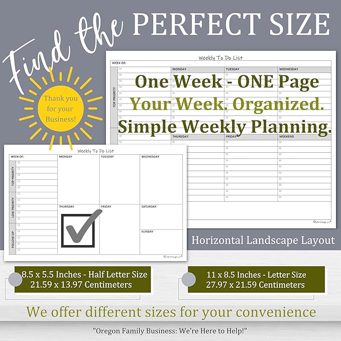 Life Charge Weekly To Do List Planner Notepad, 60 Page Task Planning Pad with Daily Checklist, Priority To-Do Checkboxes & Notes, Desk Notebook for Office Organization & Productivity, 11 x 8.5