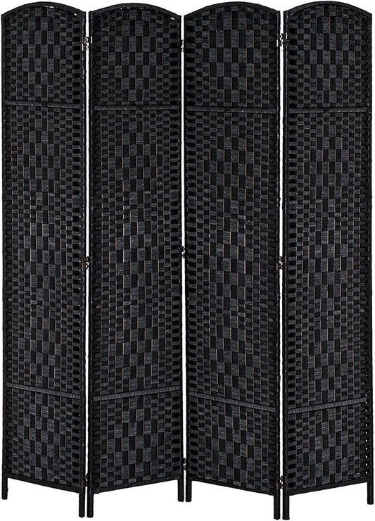 HOMCOM Room Divider, 4 Panel Folding Privacy Screen, 6FT Tall Portable Wicker Weave Partition Wall Divider for Bedroom, Home Office, Black