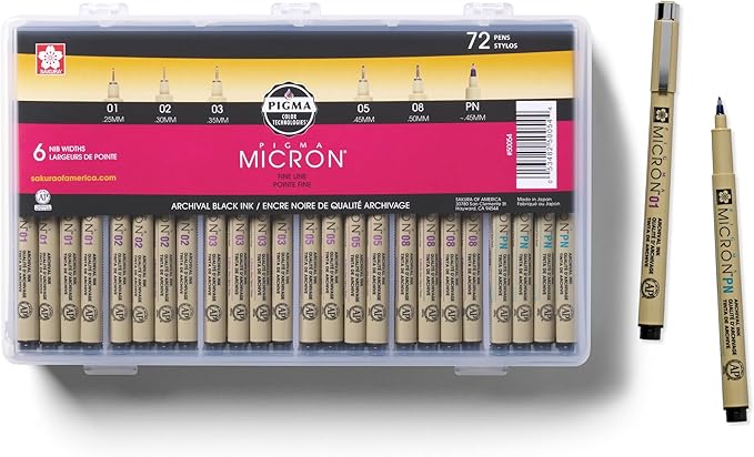 SAKURA Pigma Micron Black Ink Multi-tip Set, 72 Pen Count