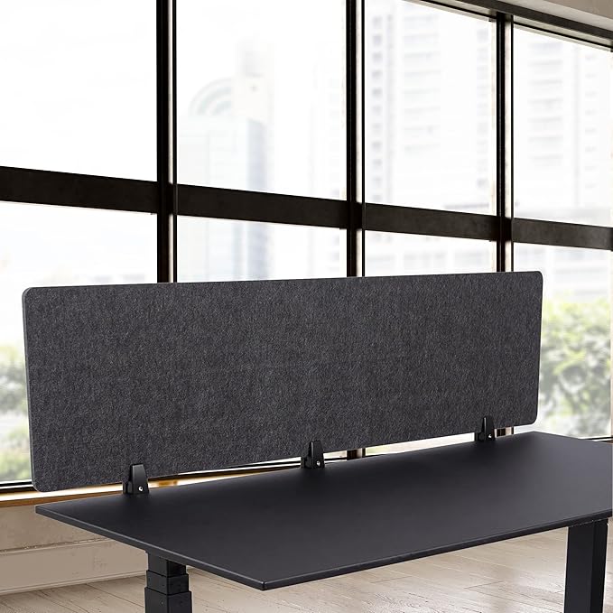 Stand Up Desk Store ReFocus Raw Clamp-On Acoustic Desk Divider Mounted Privacy Panel to Reduce Noise and Visual Distractions (Anthracite Gray, 59" x 16")