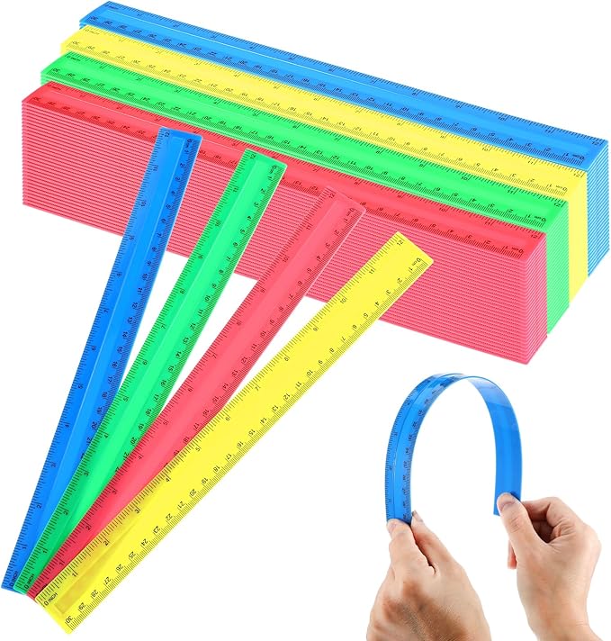 120 Pack Clear Plastic Rulers 12 Inch, Rulers Bulk for Kid, Transparent Assorted Color Metric Bulk Ruler with Inches and Centimeters for Classroom, Home, Office Supplies