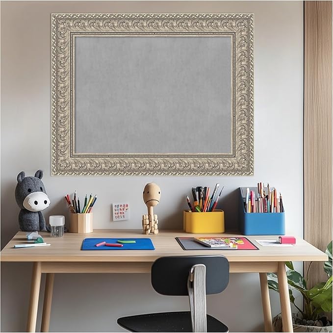 Amanti Art Silver Framed Magnetic Board 25x31 Medium Vision Board for use with Magnets, 100% Metal Sheet to Display Items as Office Decor or for Home Organization in mudroom, Kitchen or Kids Room